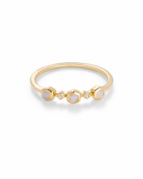 Davie 18k Gold Vermeil Band Ring in Rainbow Moonstone